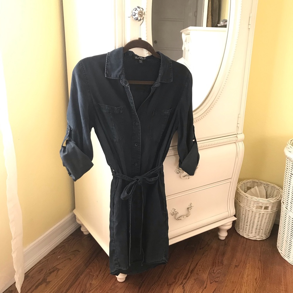 Soft Tensel Shirt Dress with Pockets and Self Belt